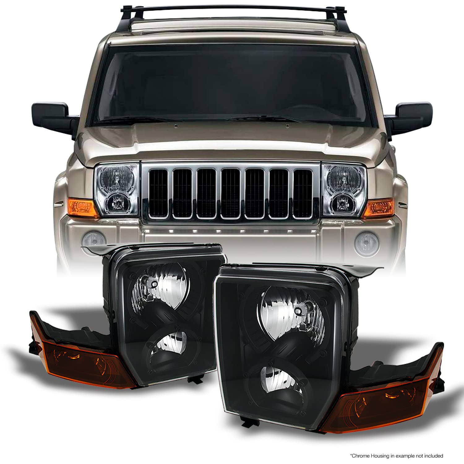 Amazon.com: AKKON - For Jeep Commander SUV Amber Black Replacement  Headlights Driver/Passenger Head Lamps Pair New : Automotive