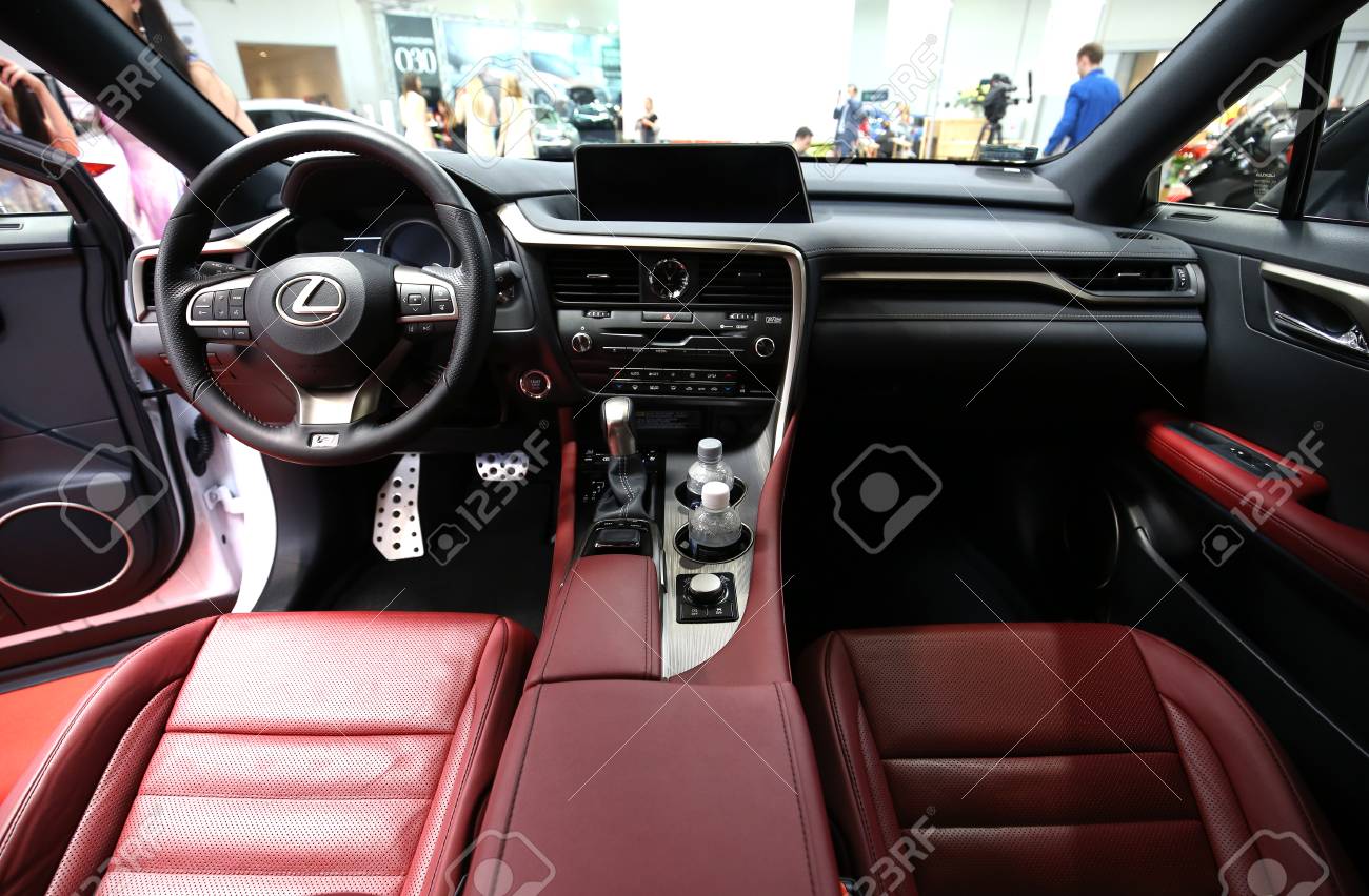 CRACOW, POLAND - MAY 21, 2016: Interior Design Of Lexus NX 300h Displayed  At 3rd Edition Of MOTO SHOW In Cracow Poland. Exhibitors Present Most  Interesting Aspects Of The Automotive Industry Stock