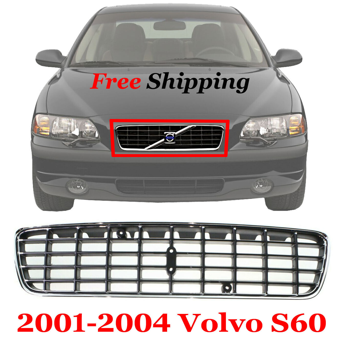 For 2001 2002 2003 04 Volvo S60 Front New Grille Painted Black & Chrome  Plastic | eBay