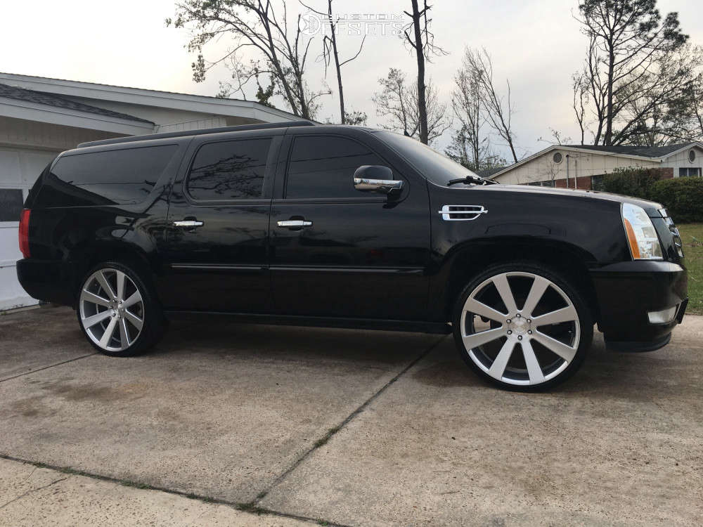 2011 Cadillac Escalade ESV with 26x10 30 DUB 8 Ball and 305/30R26 Lexani  Lx-thirty and Stock | Custom Offsets