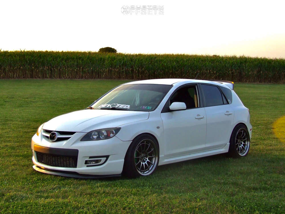 2008 Mazda MazdaSpeed3 with 18x9.5 35 JNC Jnc011 and 225/45R18 Black Lion  Bu66 and Coilovers | Custom Offsets