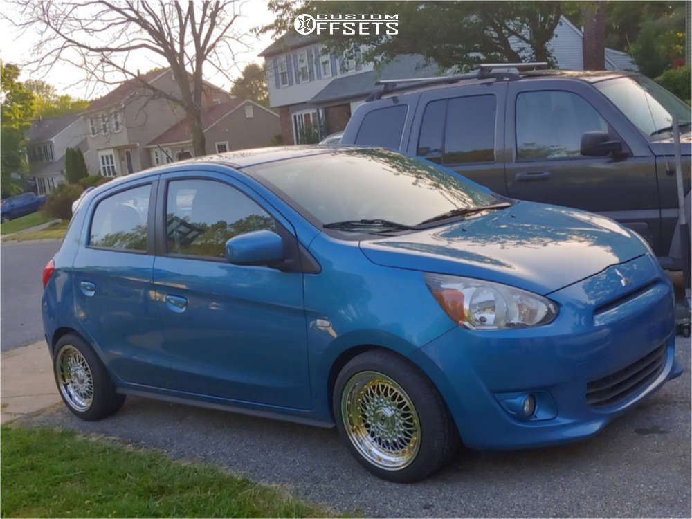 2015 Mitsubishi Mirage with 15x7 15 ESM 002r and 195/40R15 Toyo Tires  Extensa Hp Ii and Coilovers | Custom Offsets