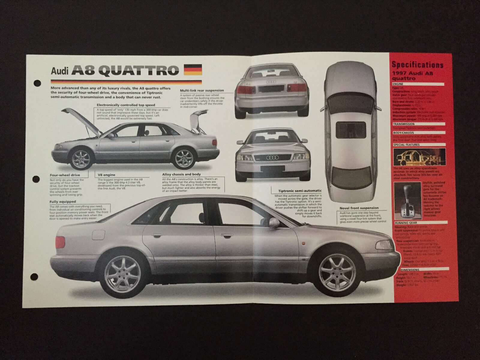 1997 AUDI A8 QUATTRO IMP Hot Cars Spec Sheet Folder Brochure RARE | eBay