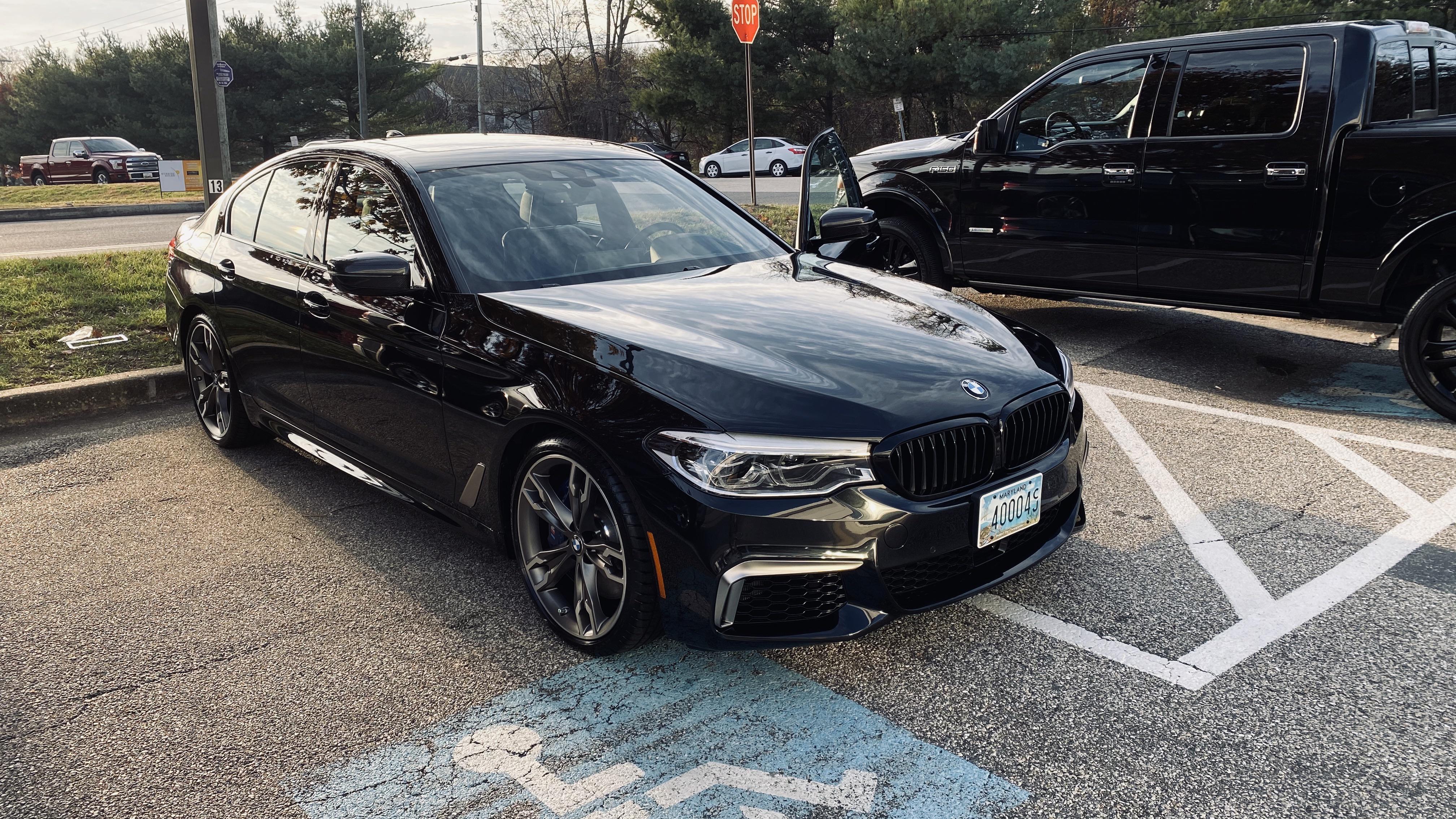My new love that I picked up today! 2020 M550i, black on black. BTW, the  dealership parked her there, not me! : r/BMW