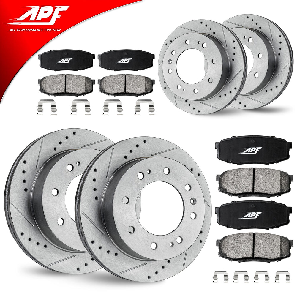 APF Full Kit compatible with GMC Savana 3500 2007-2020 | Zinc Drilled  Slotted Rotors with Ceramic Carbon Fiber Brake Pads