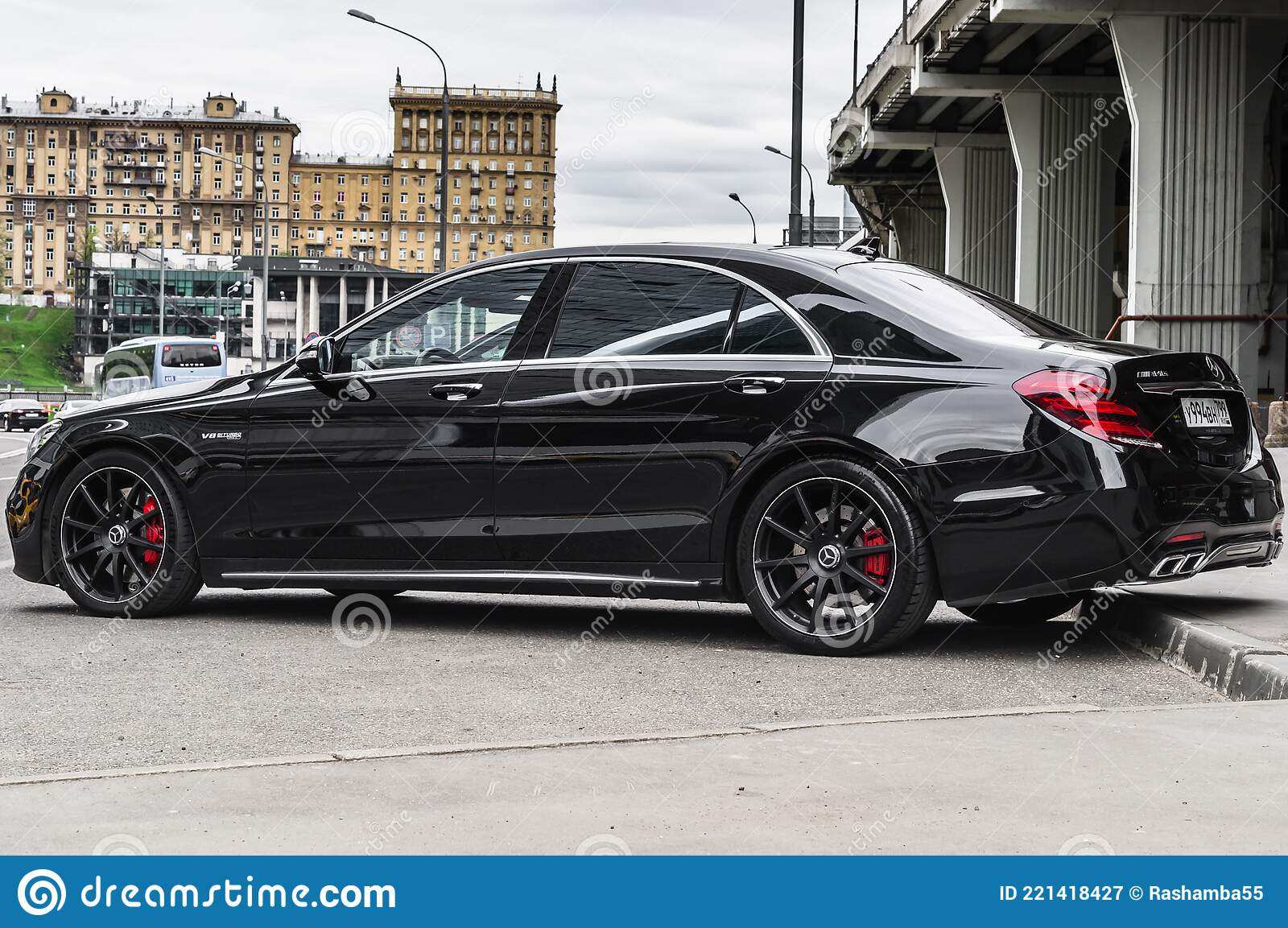 Black Mercedes AMG S63 Parked Along the Street. Rear Side View of Premium  Sedan W222 Facelift Editorial Photography - Image of rear, biturbo:  221418427