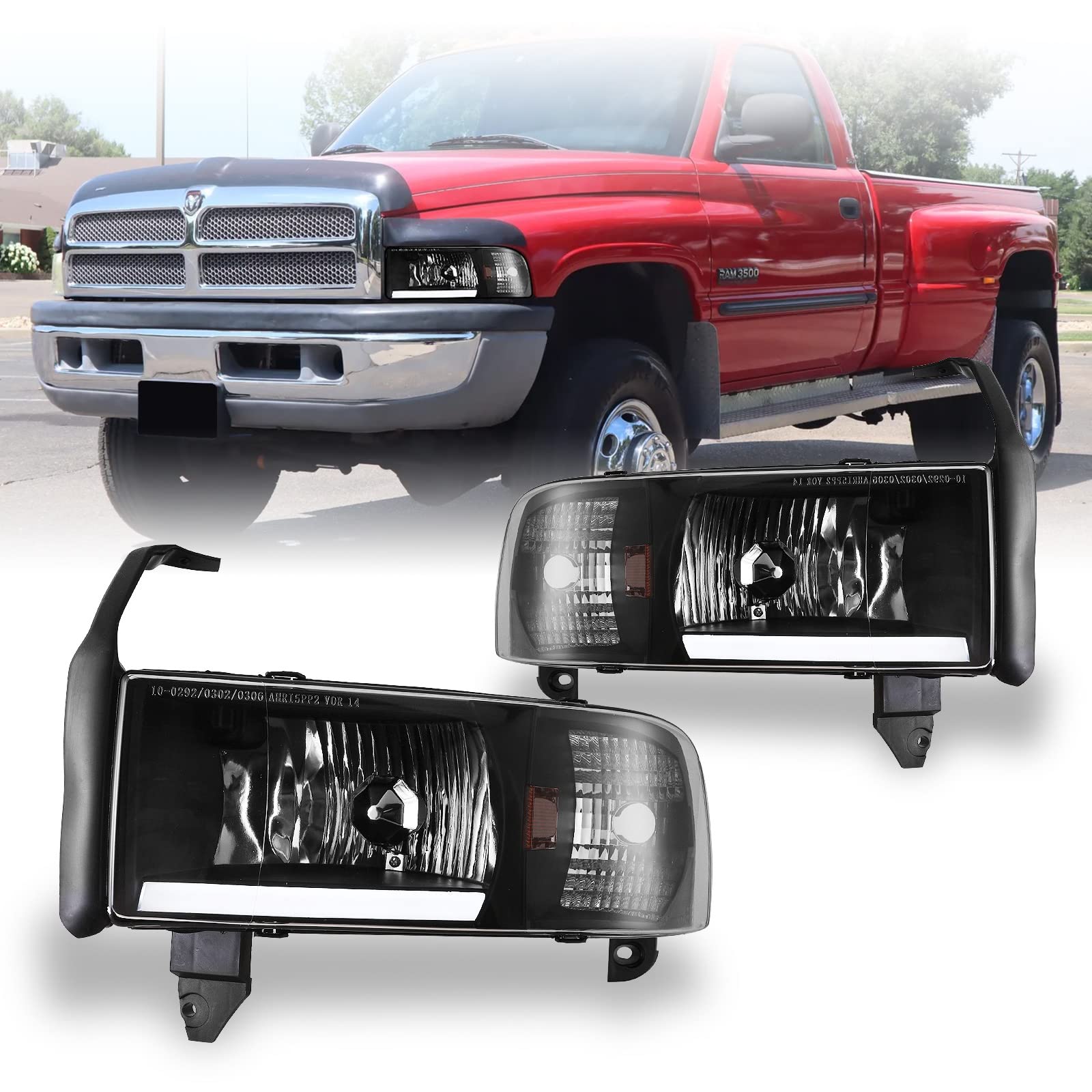 Amazon.com: AUTOWIKI LED DRL Bar Headlights for 1994-2002 DODGE Ram 1500/ 2500/3500/4000 (NON SPORT) Pair Front Lamps Replacement Assembly Black  Clear Head Light : Automotive