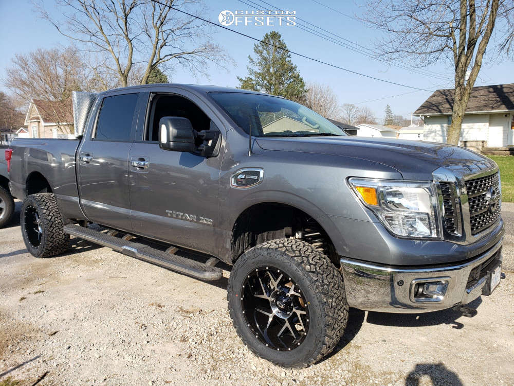 2017 Nissan Titan XD with 20x10 -29 Vision Sliver and 33/12.5R20 Venom  Power Terra Hunter X/T and Suspension Lift 3" | Custom Offsets