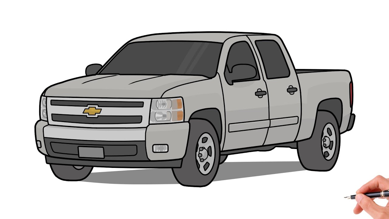How to draw a CHEVROLET SILVERADO 1500 2008 / drawing chevy pickup 2010 car  - YouTube