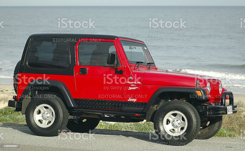 Red Tj 1997 Jeep Wrangler Hardtop On Street At Beach Stock Photo - Download  Image Now - iStock