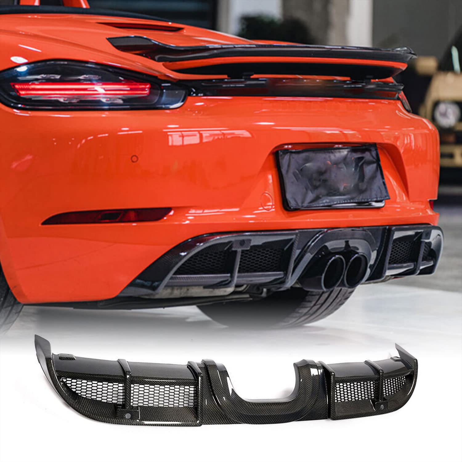Amazon.com: MCARCAR KIT Rear Diffuser fits Porsche 718 Boxster Cayman 2016- 2019 Factory Outlet Carbon Fiber CF Lower Bumper Lip Spoiler Body Kit :  Automotive