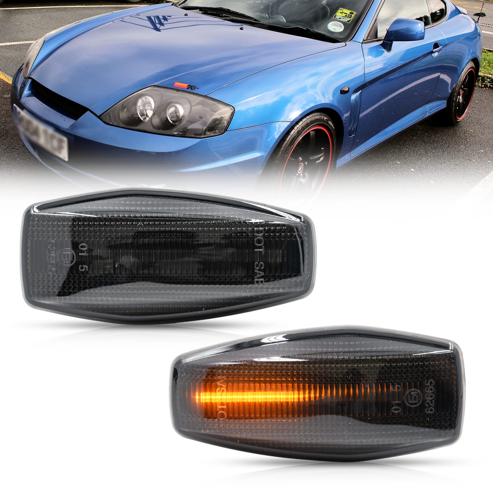 Amazon.com: NSLUMO Sequential Amber LED Side Repeater Lamps Replacement for  2005 2006 Hyundai Tiburon Coupe GK Smoked Lens Amber Front Fender Turn  Signal Lights Assembly Replace OEM Sidemarkers : Automotive