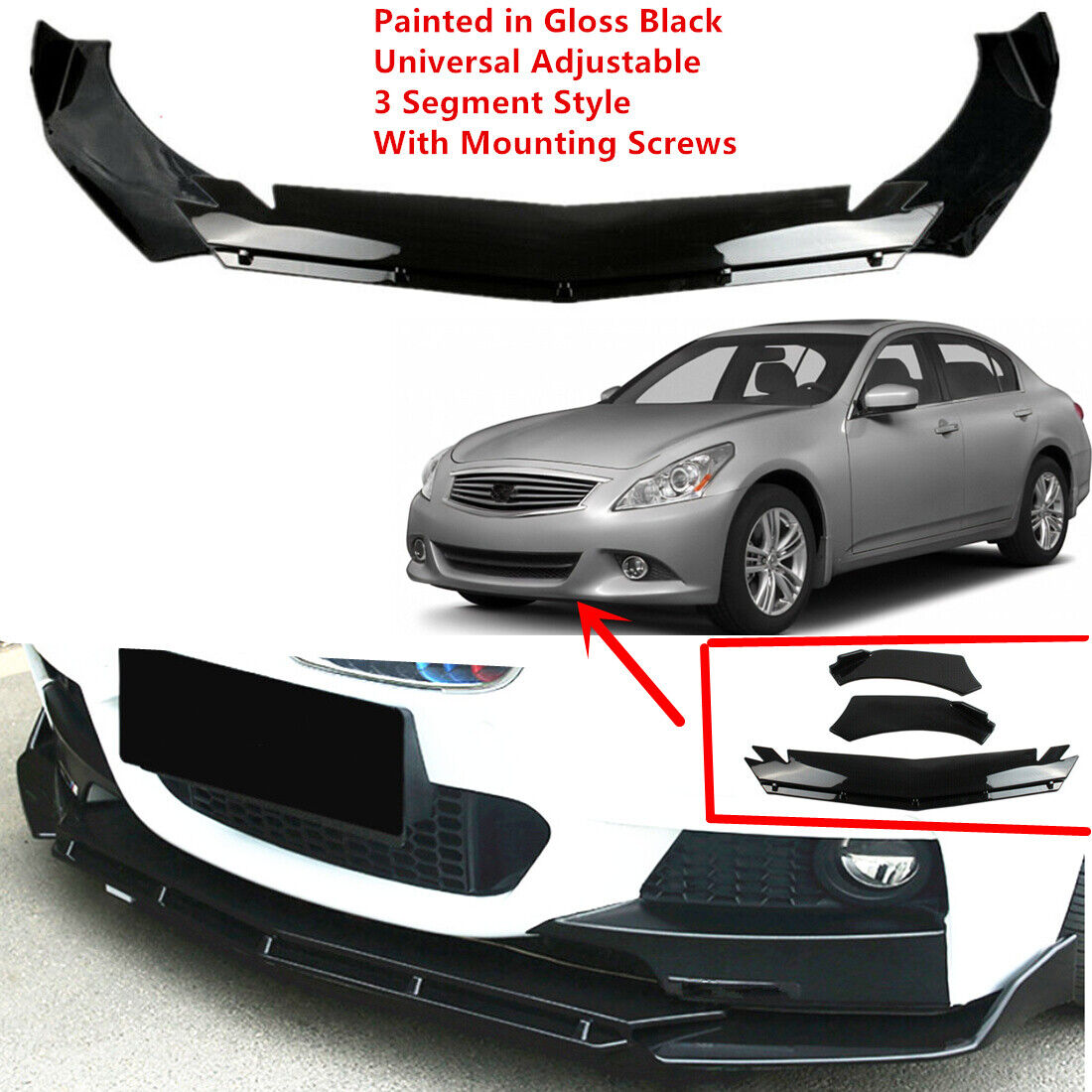 Add-on Universal Fit For INFINITI Q40 2015 Black Front Underbody Lip  Spoiler | eBay